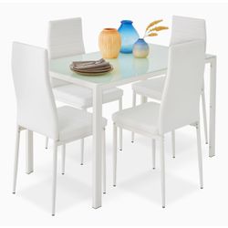 5-Piece Glass Dining Set, Modern Kitchen Table Furniture for Dining Room, Dinette, White 