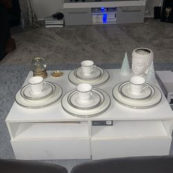 24 piece Bone China Mikasa silver trimmed dinnerware set