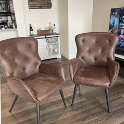 Brown Leather Lounge Chairs x2