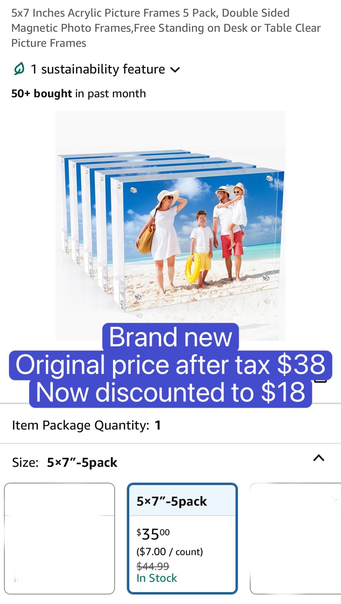 5x7 Inches Acrylic Picture Frames 5 Pack, Double Sided Magnetic Photo Frames,Free Standing on Desk or Table Clear Picture Frames