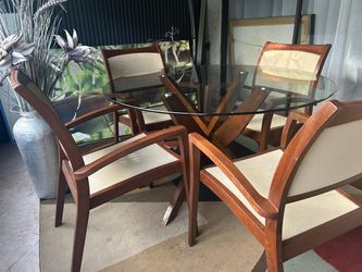 Dining Table Set with 4 Chairs – Glass Top & Wood