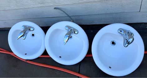 Round Drop-In Bathroom Sinks with Faucets – Set of 3