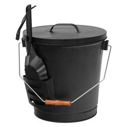 5.15Gal Large Fireplace Ash Bucket W/ Lid & Coal Shovel, Black