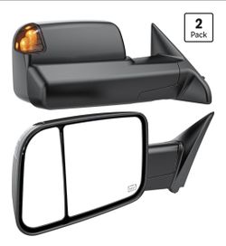 Power Heated Tow Mirrors Compatible with 2016-2023 Toyota Tacoma, Extended Towing Mirrors with Power Flat Glass, Manual Convex Glass, LED Turn Signal,