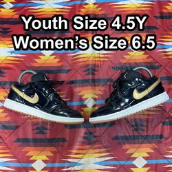 Nike Air Jordan Black Gold Patent Leather Shoes 554722-032 Youth 4.5Y Womens 6.5
