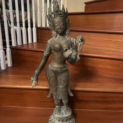 Antique Brass Tibetan Tara Buddhist Goddess Statue 31” H