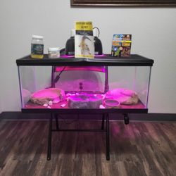 Gently Used Reptile Tank With Lights And  Accessories.12 3/4in H 30in W 12in D