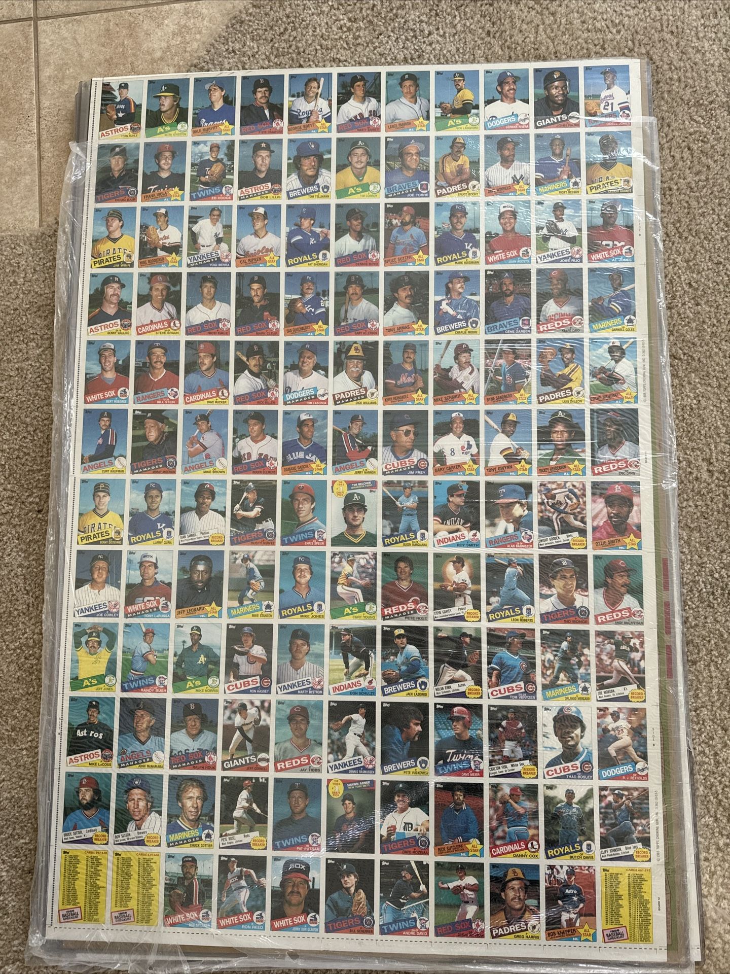 1985 Topps Baseball Uncut Sheet Complete Set of 6 Sheets Clemens Puckett McGwire