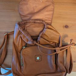 Brown Small Leather Backpack 