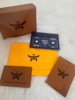 New MCM AREN card Case in Vintage Denim Jacquard