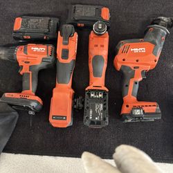 Several Hilti Cordless Tools With Bag No Charger But Batteries Have Power To Test The Tools