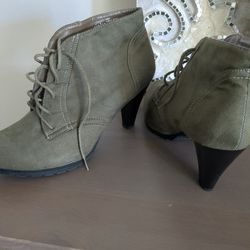 Army Green Suede Heel Boots Size 12