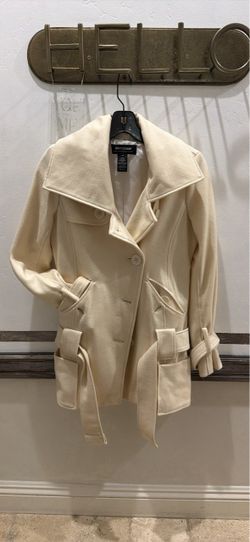 Cream Wool Blend Belted Coat- size XS