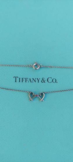 Tiffany & Co pink 💗 stone silver Paloma Picasso Double Loving Heart Necklace
