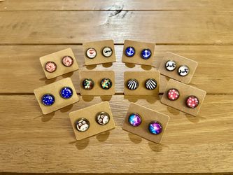 Set of 10 Assorted Stud Earrings, Earring Studs, Assorted Post Earrings, Cabochon Earrings, Cute Jewelry, Gift Ideas
