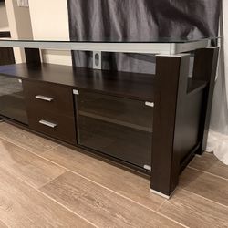TV Stand  Dark Brown - Glass Top ( Disassembled) 