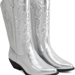 Silver Cowgirl Boots Size 9 1/2 Wide