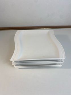MALACASA, Series Flora, 8.25" Dessert Plates Wave Shaped Ivory White Porcelain