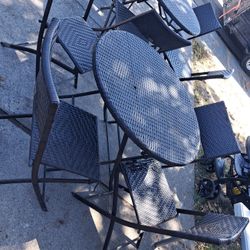 (2) Belleze 5 PC Bistro Set Folding Table & Rattan Chair - Brown