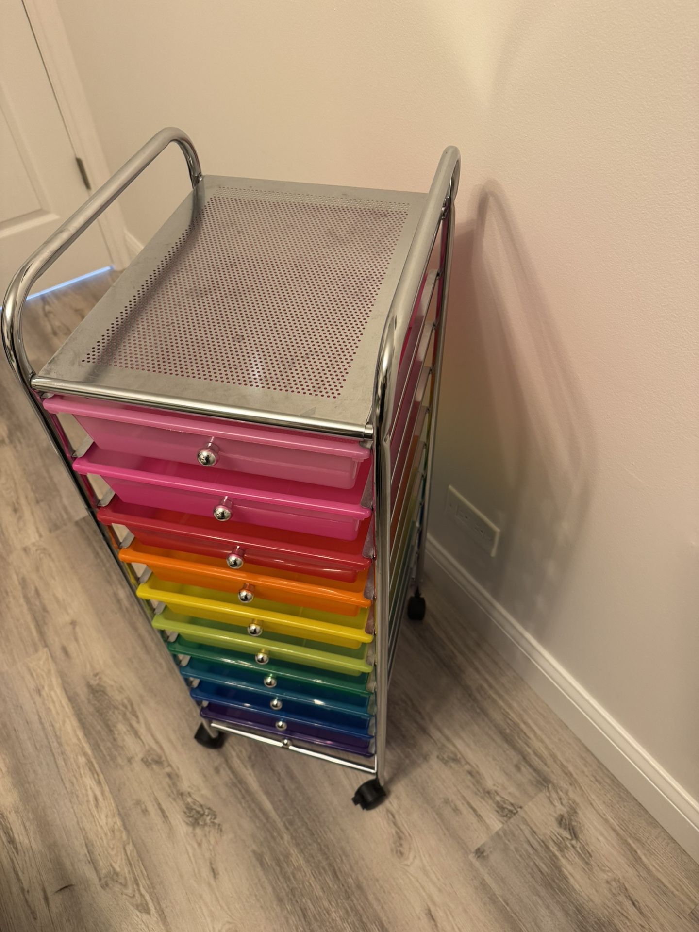 10 Drawer Rolling Cart, Slim Storage Cart w/Lockable Wheels for Classroom School Teacher Office, Art Supplies Paper Scrapbook Craft Organiz