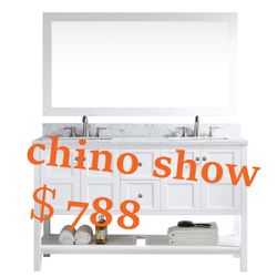 60”white double sink bathroom vanity with carrara white marble stone top