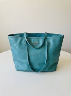 Coach Teal Crossgrain Leather Zip Tote Bag, Silver Hardware