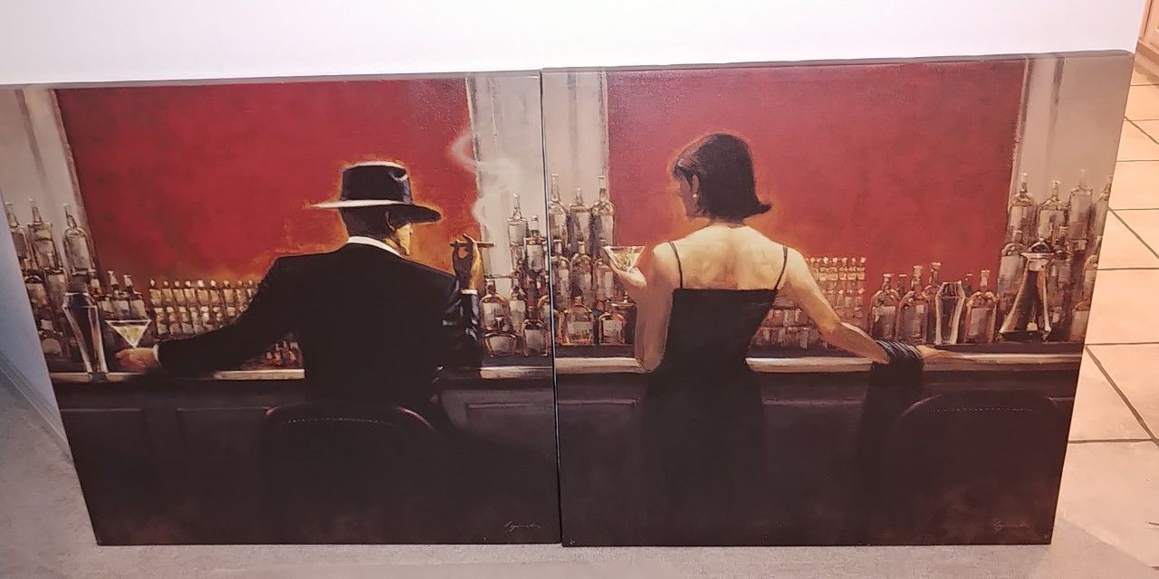 intriguing Cigar Bar/Evening Lounge Wall Art Pair by acclaimed artist Brent Lynch