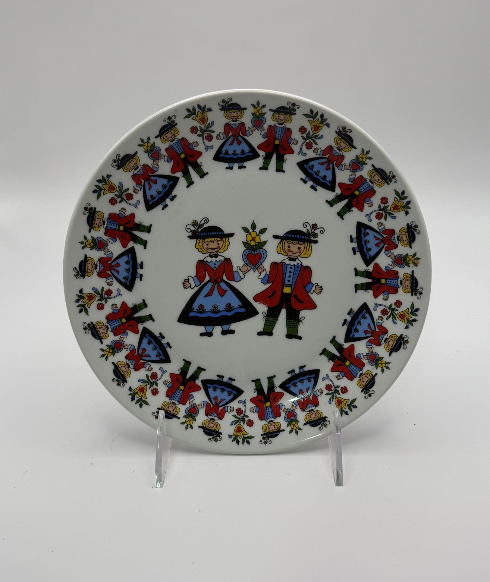 Vintage Austrian Folk Art Ceramic Decorative Plate - 7.5”