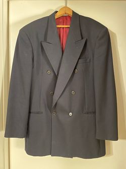 Cellini Collection 100% Wool Double Breasted Sport Coat, Navy Blue, 38R