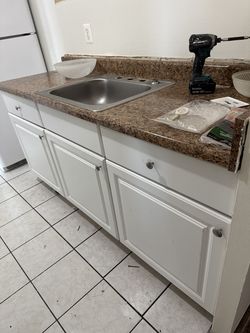 FREE WHITE KITCHEN CABINETS, FAUCET, VANITY, MIRROR, LIGHT