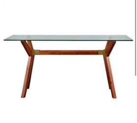 Nyhus Denali 63 in. W x 27 in. D x 29 in. H Acasia Wood Desk with Glass top, Brass Accents Multipurpose Table Writing Desk