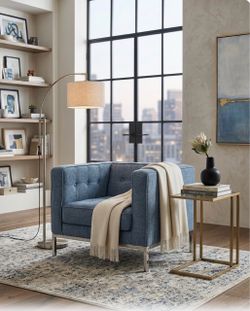 Blue Tufted Accent Chair with Chrome Legs