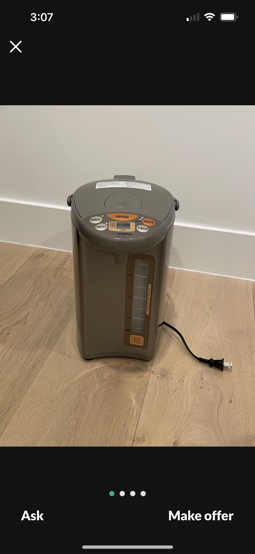 Zojirushi Water Boiler / Warmer, 4L