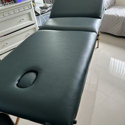 Portable green Massage Table, 3 Fold With Tilt Back Rest 