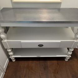 White Console Entryway Table With Silver Top