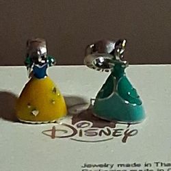 Disney Pandora Authentic 2 Brand New Snow Whites Dangle Dress & Snow Whites Blue Gown Dangling Charms 