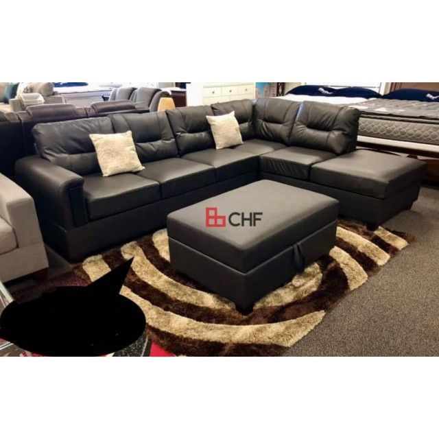 Faux leather 3 Pc Living Room Sectional Sofa With Ottoman 