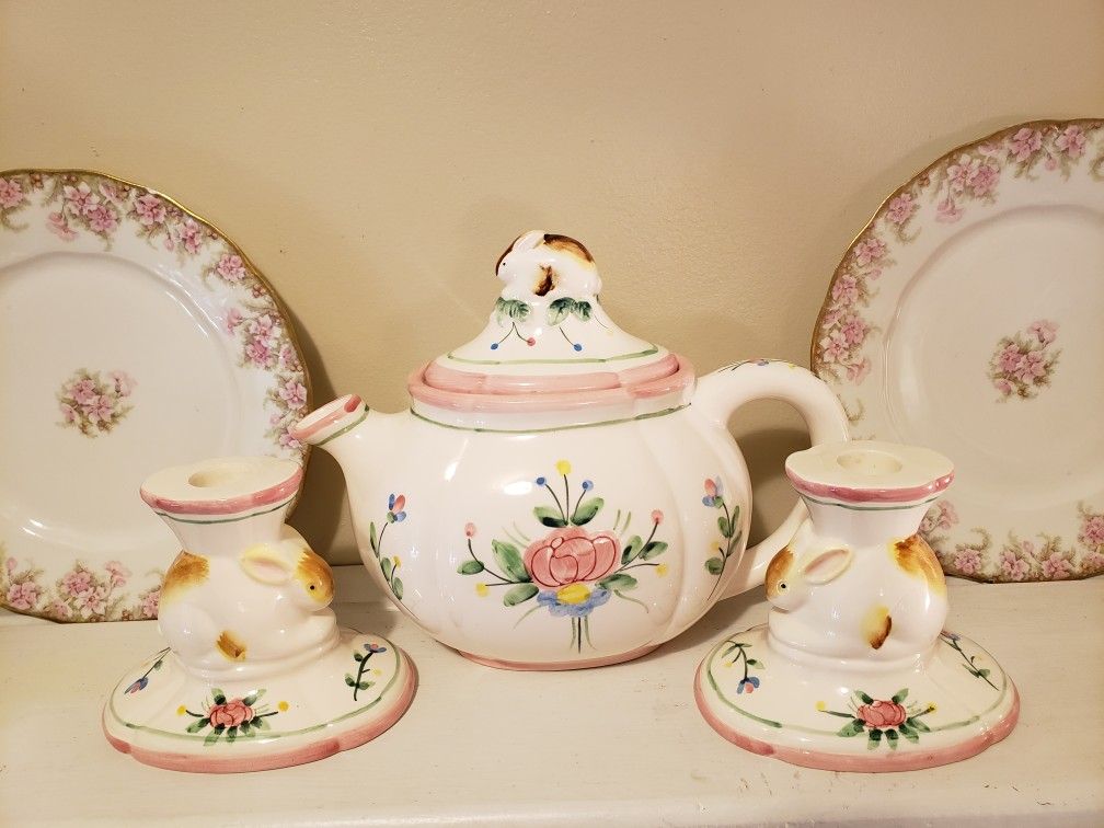 Spring Easter Teapot and Candleholders