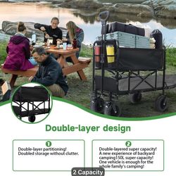 550/200 LBSFoldable Heavy-Duty Outdoor Wagon Cart with Wide All-Terrain Wheels & Stainless Frame - Portable Suitable for Camping, Beach, Garden, Shopp