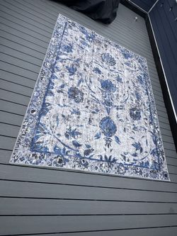 Floral Area Rug, 8x10, Blue/Gray