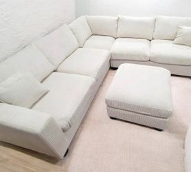 Corduroy sectional sofa couch with ottoman