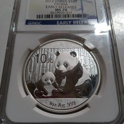 2012 China S10Y Panda - Early Releases MS 70 1oz Silver Coin