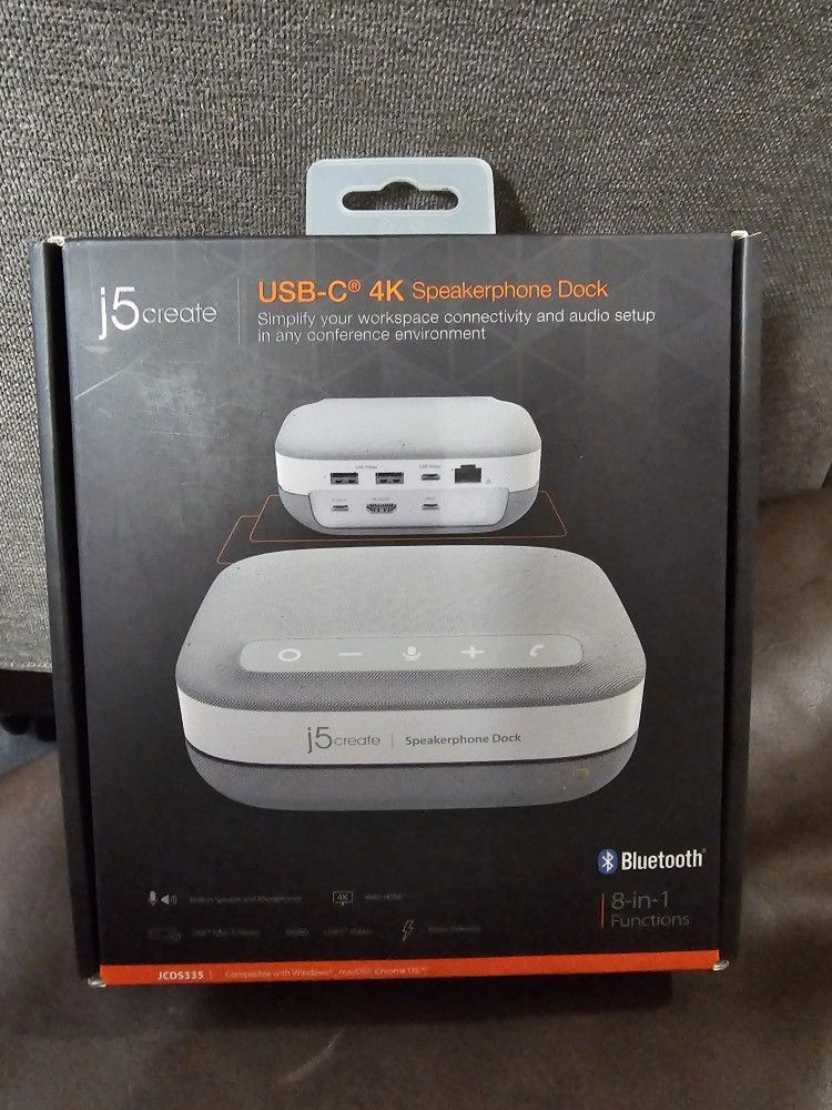 j5create USB C 4K Speakerphone laptop Docking Station Grey computer