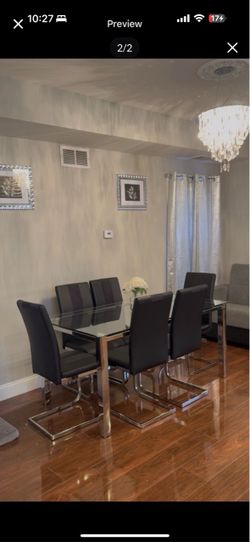 Glass Top Dining Table with 6 Chairs