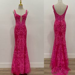 New With Tags Pink Glitter & Sequin Long Formal Dress & Prom Dress $220
