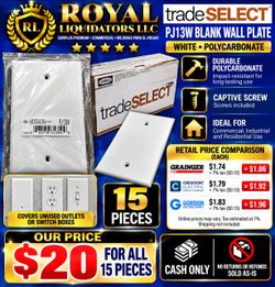 Hubbell TradeSelect PJ13W Blank Wall Plates – 15-Pack