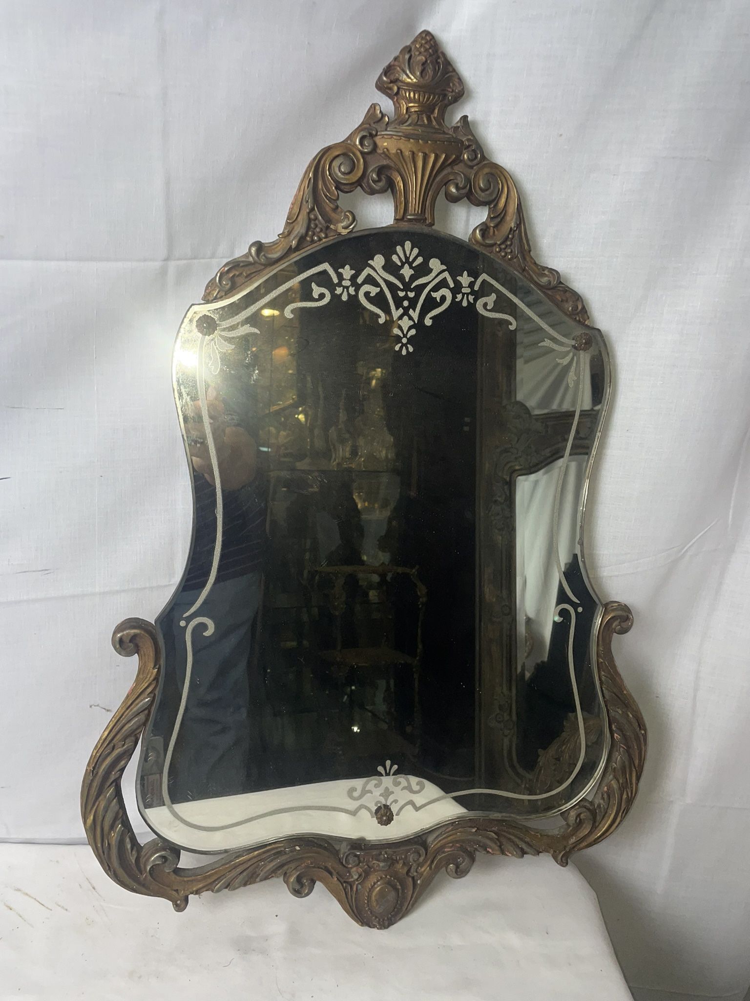 vintage 1960s NURRE MAESTRO Etched Glass Wall Mirror