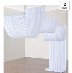 10ftx40ft White Ceiling Drapes for Weddings Parties,2 Panels 5x40ft Long
