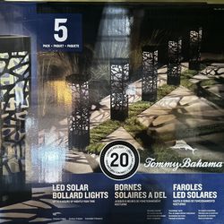 Tommy Bahama Square Solar Bollard Lights – 20 Lumen, 5-pack NEW