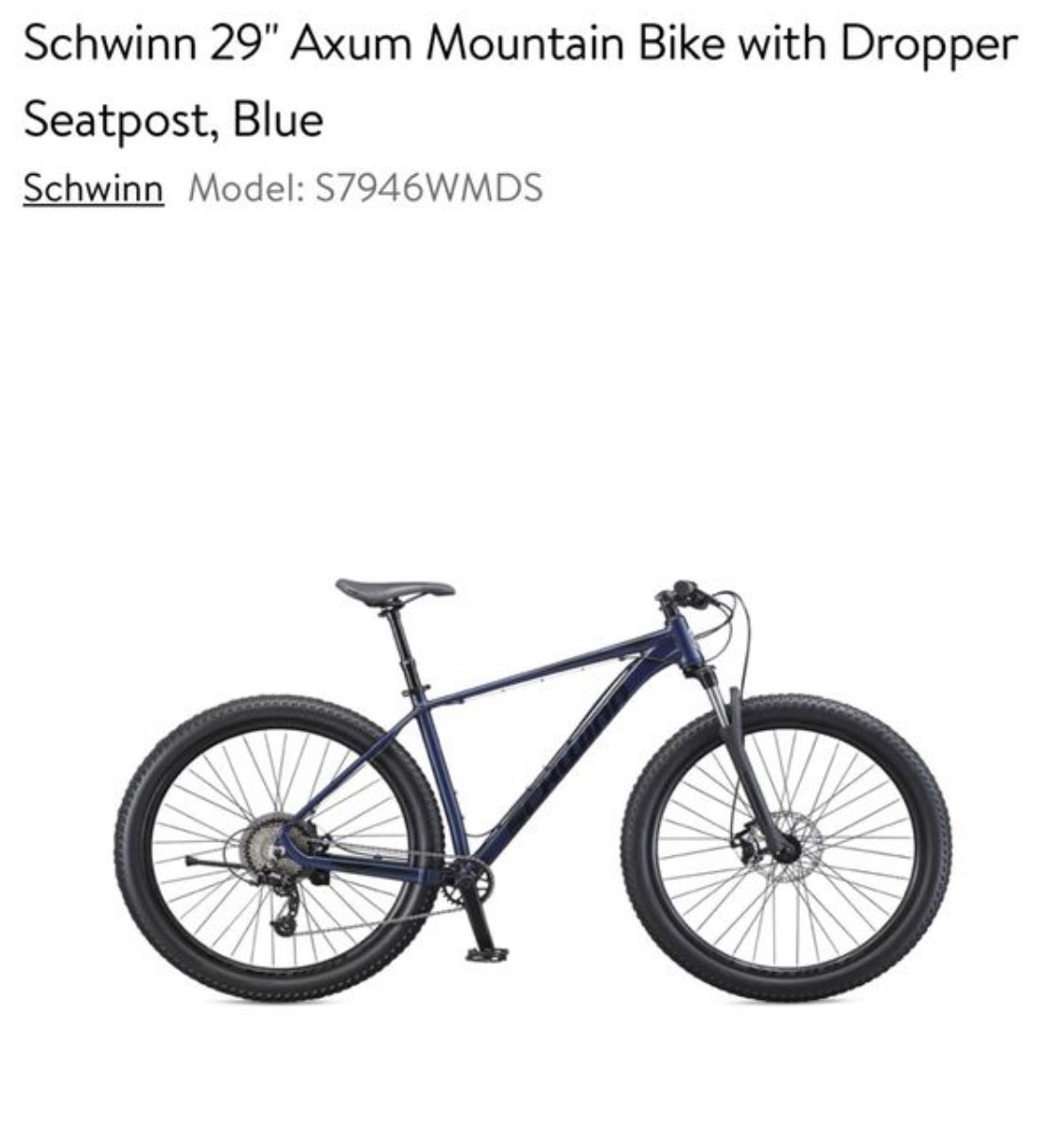 New 2020 Schwinn 29" Axum Mountain Bike with Dropper Seatpost, Blue MTB